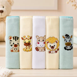 Kit 5 Fralda de Pano Bebê Menino 70x70cm 100% Algodão Macia Bordada Toalhinha Paninho de Boca