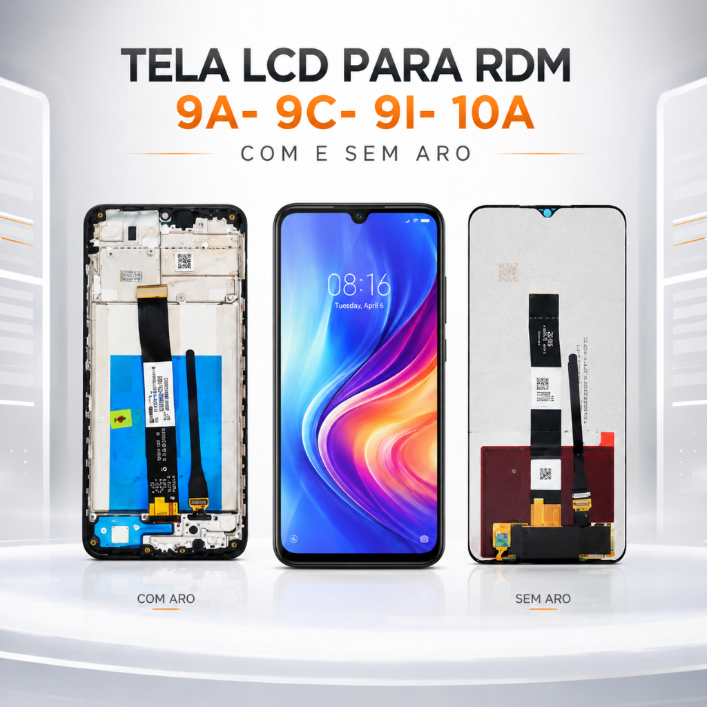 Frontal Tela Display Touch LCD Universal para Rdm 9A/9C/9I/10A Preto Reposição Peça Completa