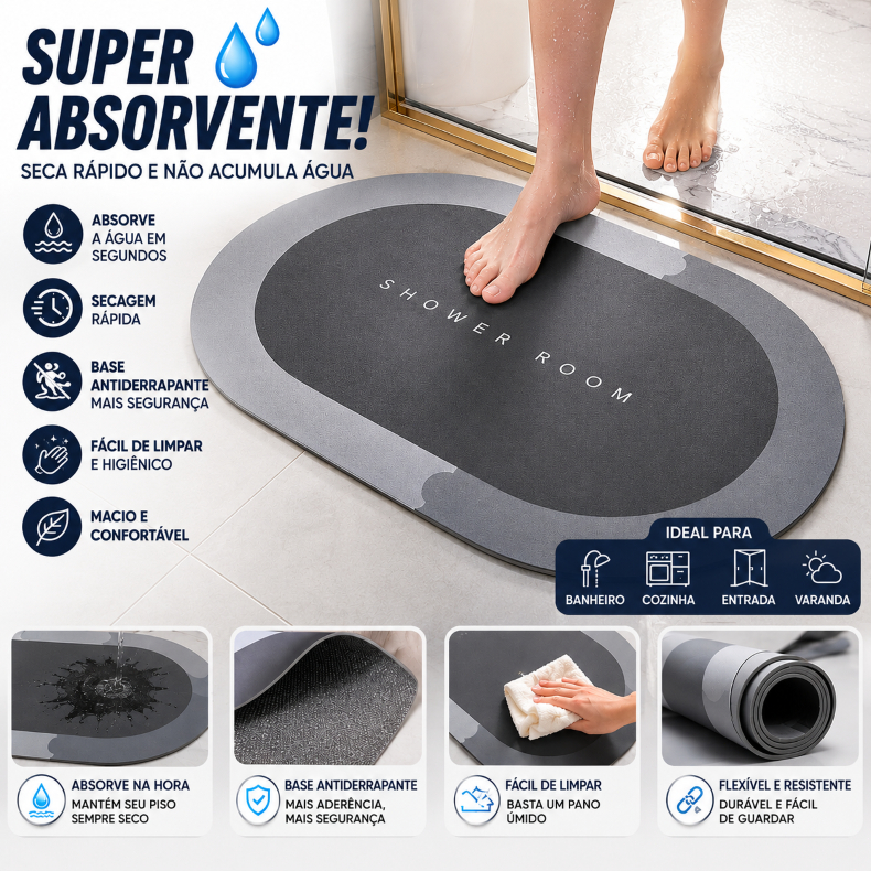 Tapete para Banheiro de Secagem Rápida e Super Absorvente - Ideal para Chuveiro, Cozinha e Varanda