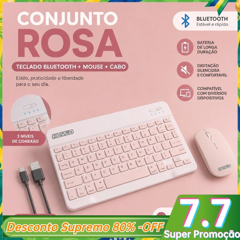 KIT Teclado e Mouse Wireless Bluetooth Portátil Keyboard Sem Fio Android/ios-ipad Recarregável Compatível-HY-5030/HY-030