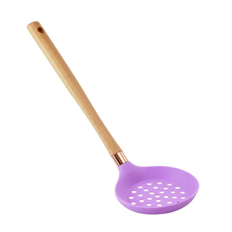 Escumadeira de Silicone 32cm com Cabo de Madeira – Utensílio de Cozinha Antiaderente