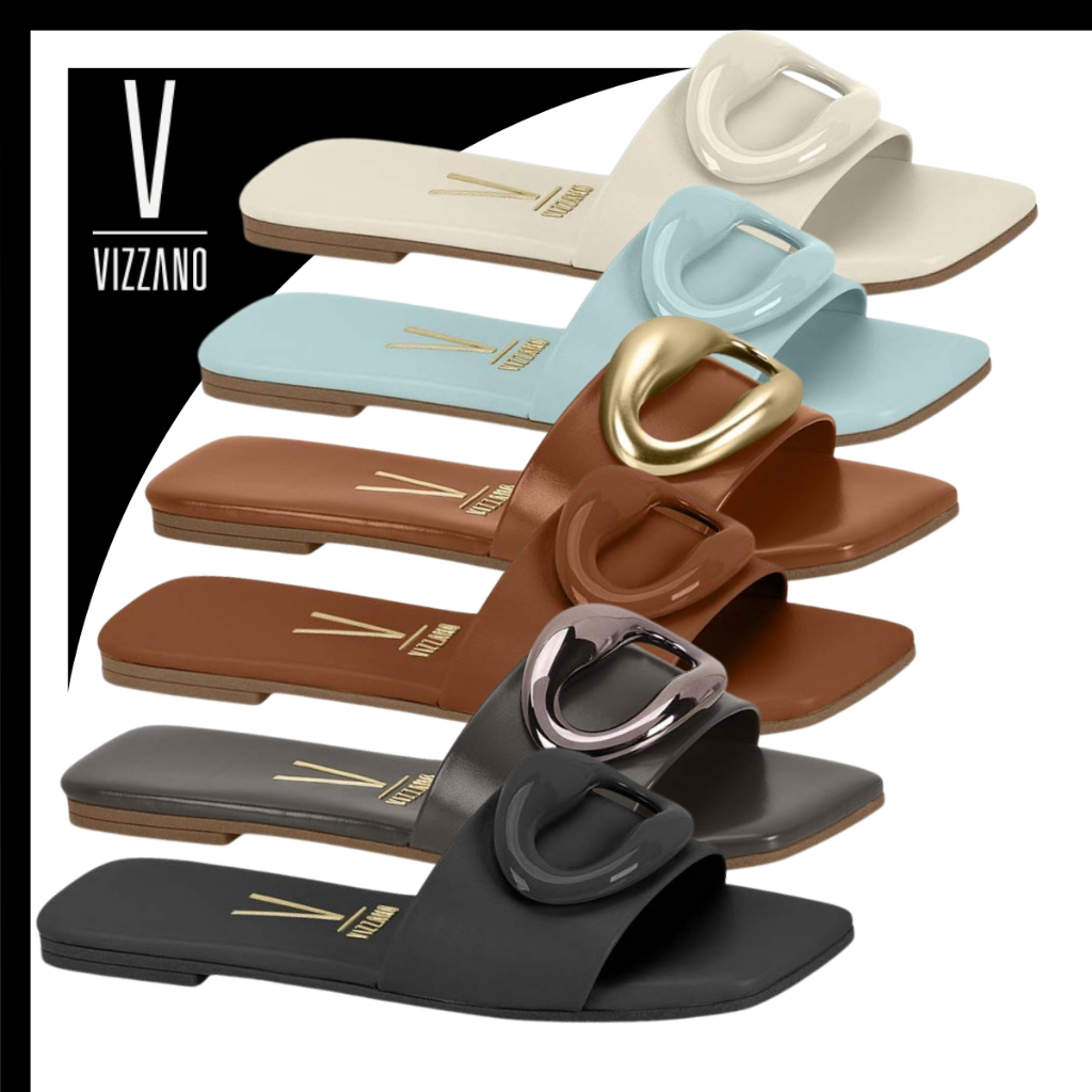 Sandália Slide Vizzano Feminina Rasteira Bico Quadrado Flat Leve Dia a Dia Original