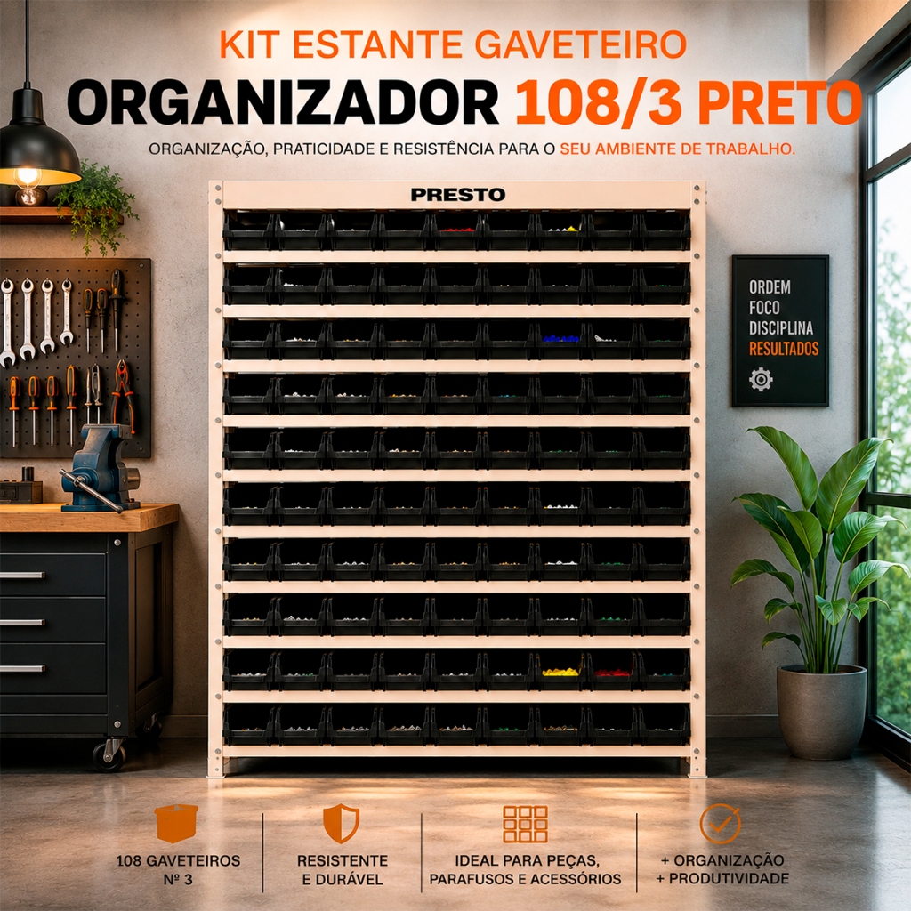 Estante Metálica Presto Estante Gaveteiro 108 Gavetas Estante Organizadora N°3 Organizador de Gaveta