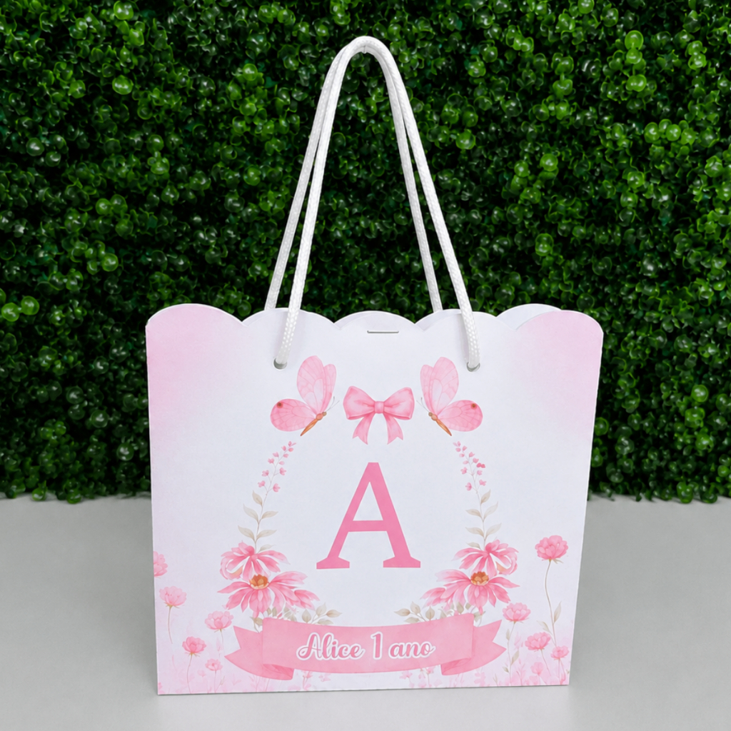Sacolinha Personalizada Festa Jardim Borboletas Flores Aniversário Infantil Lembrancinha Festa