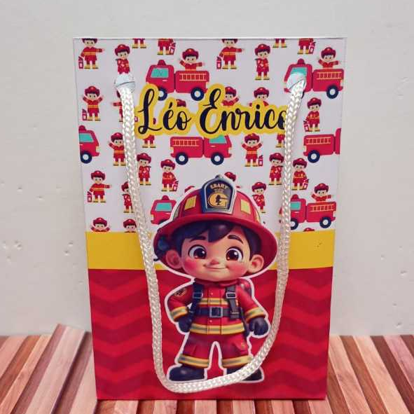 Sacolinhas personalizadas Bombeiro infantil PEGUE E MONTE Lembrancinha de aniversário Sacolinha surpresa