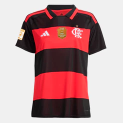 Manto Flamengo Feminina Jogo 1 Adidas 2026 + Kit Patchs Campeão Brasileirão 2025