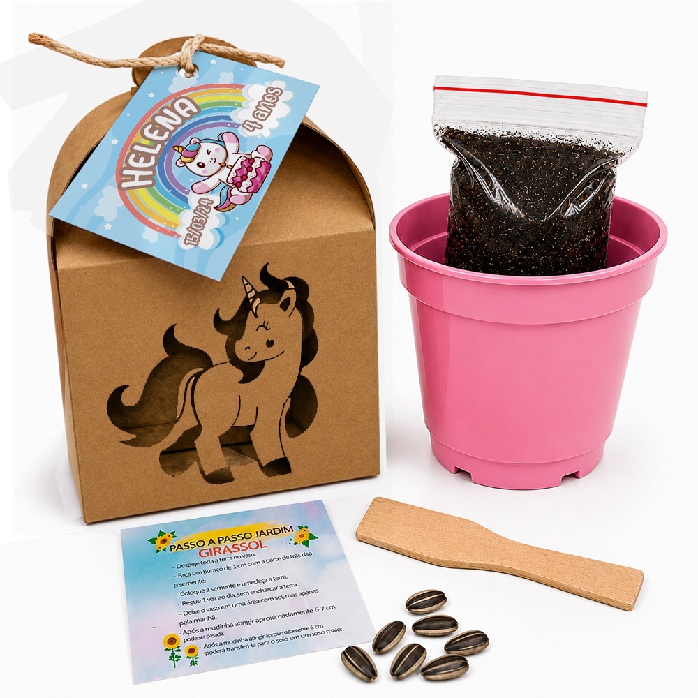 Kit Cultivo Unicórnio Lembrancinha Personalizada Festa Infantil Vasinho Plantar Aniversário Rosa