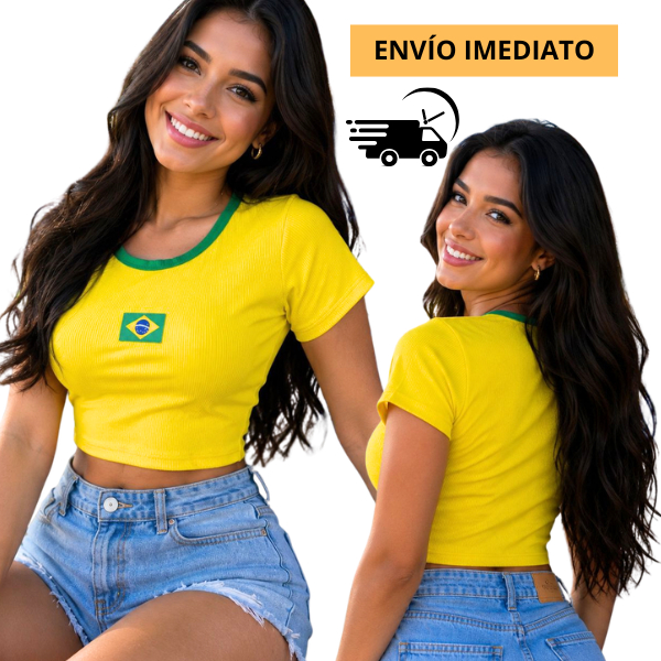 Blusa Brasil Baby Look Brasil Feminina Copa do Mundo 2026 Torcida Tendência em Oferta