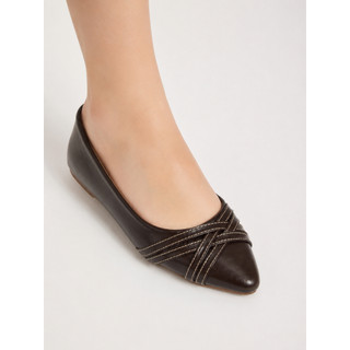 Sapatilha Feminina Bico Fino Detalhe Cruzado Costurado Elegante Casual Inverno Rasteirinha Macia