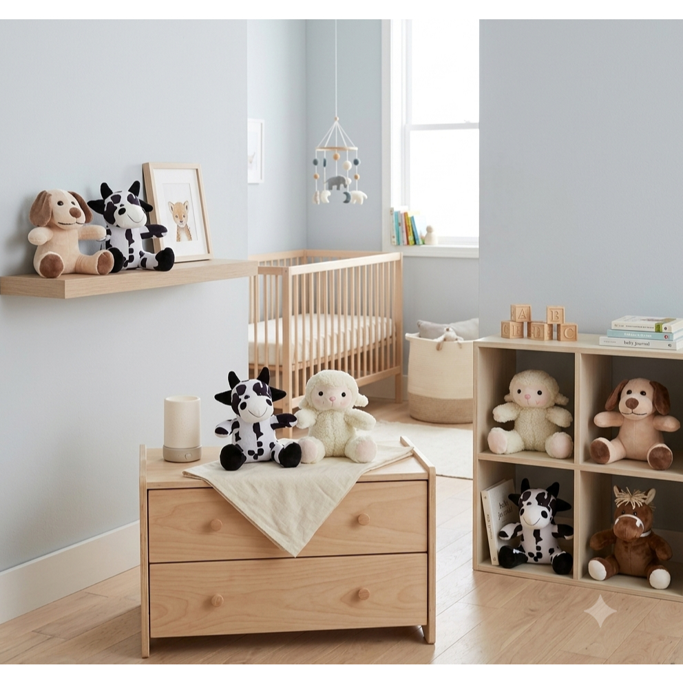 Kit Com 2 Unidades Bicho De Pelúcia Fazendinha Antialérgicos 25 Cm