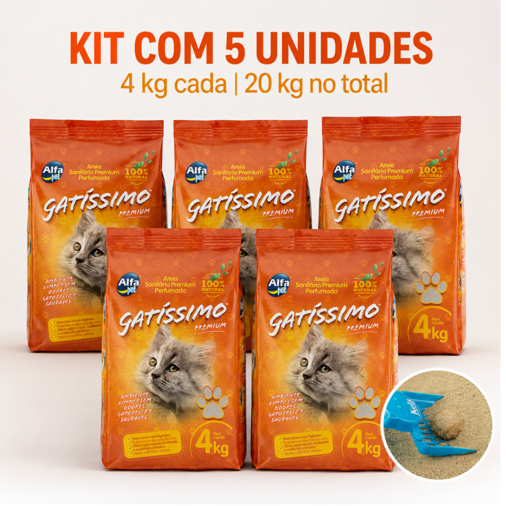 Kit 5 Areia Fina Sanitária Com Perfume Premium Higiênica Granulado Para Gatos Gatissimo .2.0.k.g.