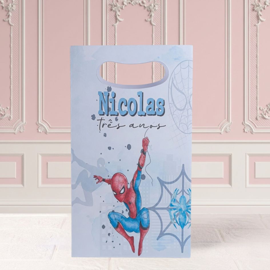 Sacolinha Surpresa Personalizada M - HOMEM ARANHA AQUARELA Lembrancinha de festa infantil PEGUE E MONTE