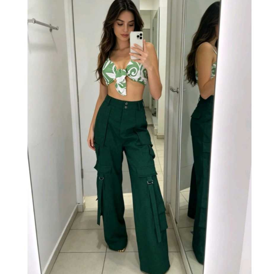 Calça Cargo Maxi Casual Feminino — imagem 2 de 2