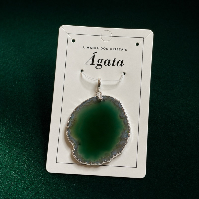 Pingente Pedra Ágata Verde Prata 925 Elegante