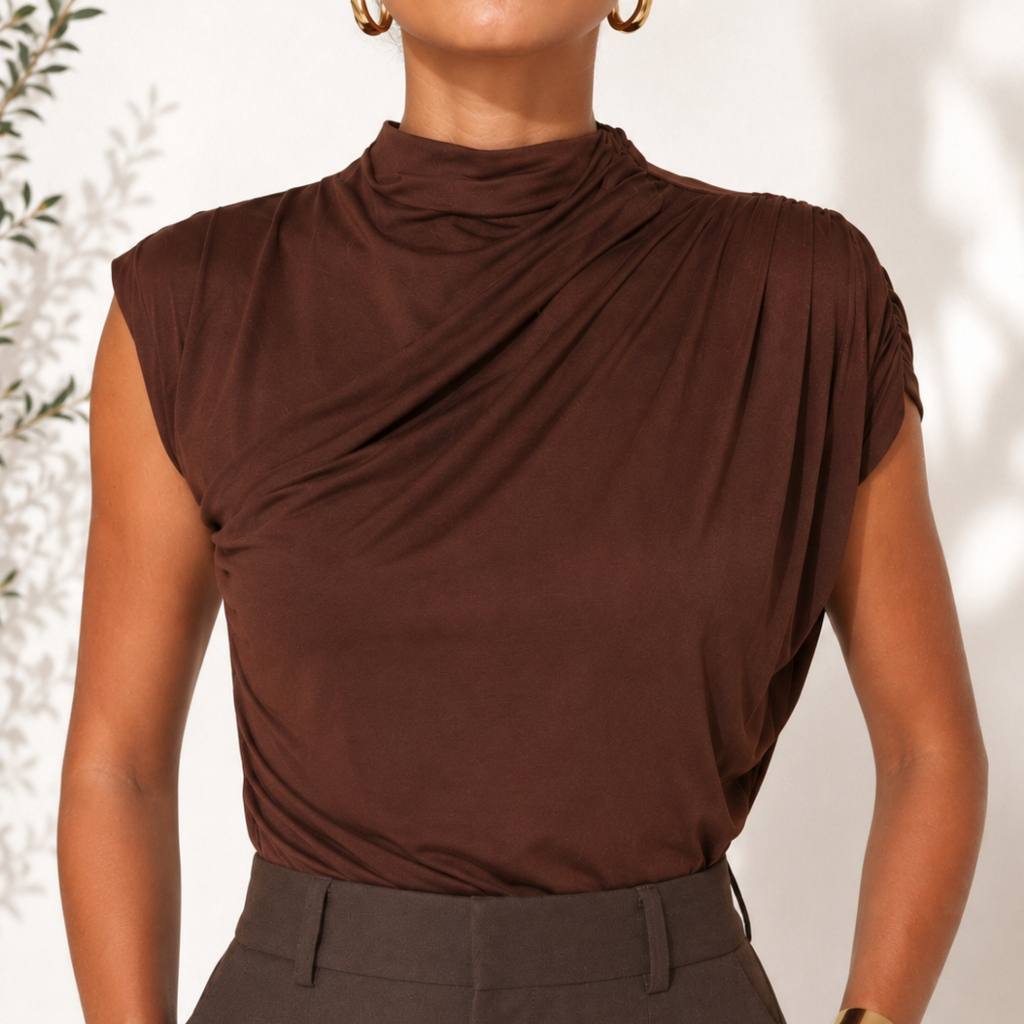 Blusa Feminina Elegante Gola Alta Sem Manga Balada Casual Chique Minimalista Confortavel Soltinha Moda Blogueira