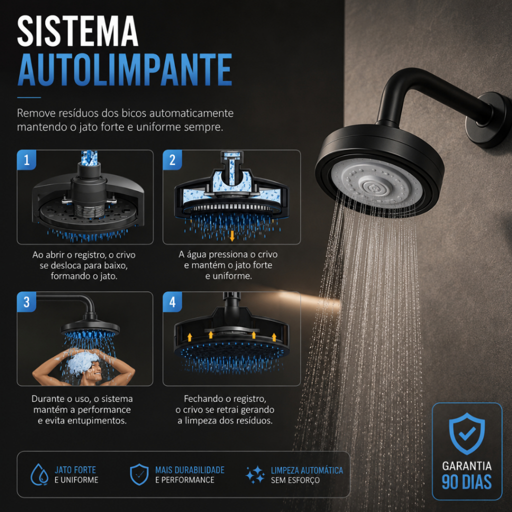 Ducha Chuveiro Auto Limpante Banheiro Piscina Cromado Articulável Gás Solar 20cm Inox Redondo · foto 2
