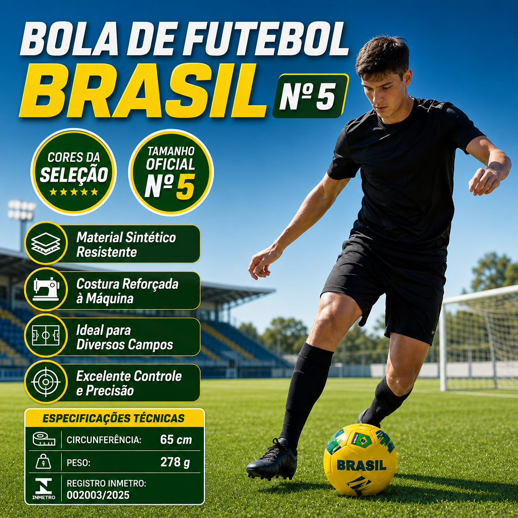 🥇 Bola de Futebol Brasil | Cores da Seleção Brasileira Esporte Gramado e Quadra