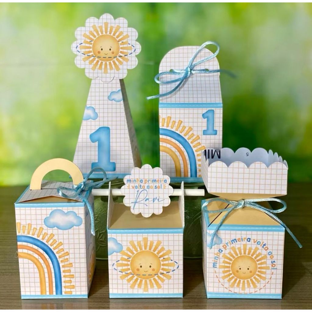 Kit Festa Minha Primeira Volta ao Sol PEGUE E MONTE - caixinhas personalizadas - Lembrancinha de Aniversário Infantil