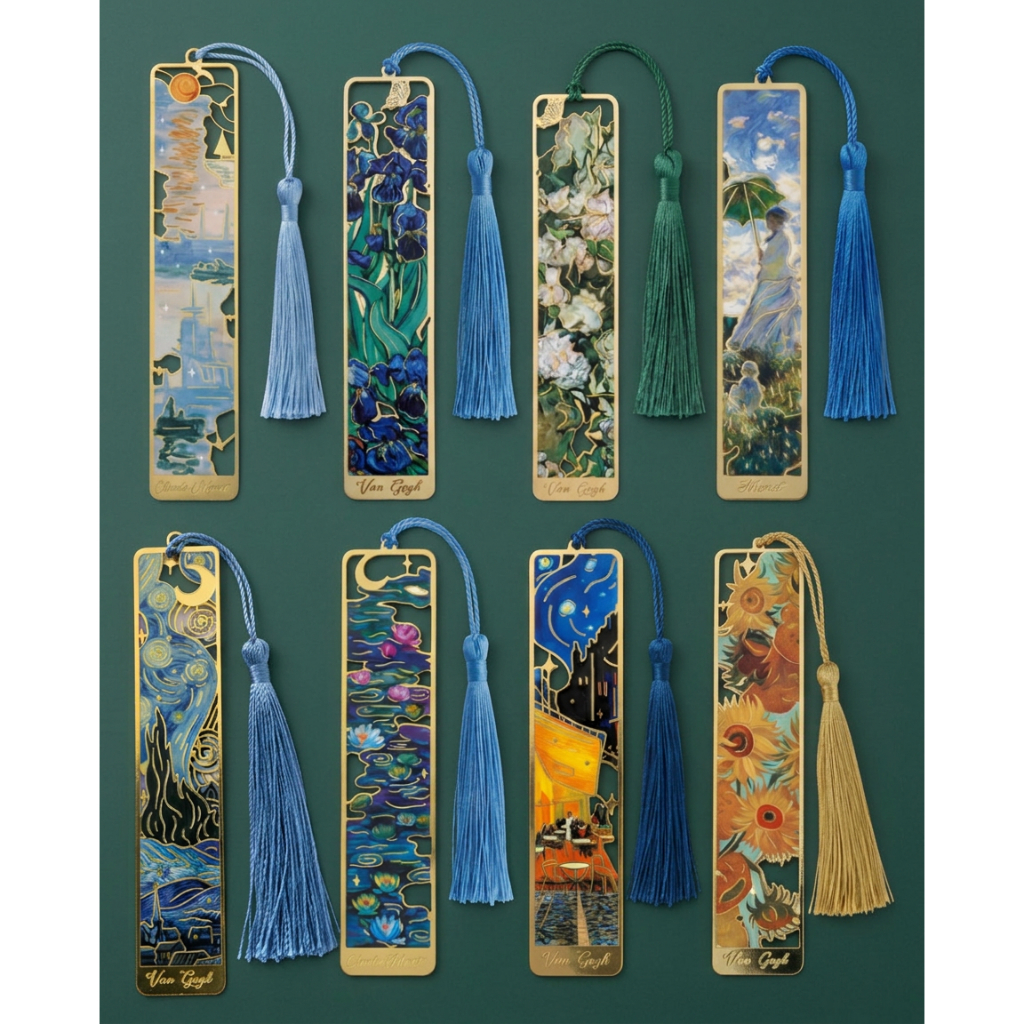 Marcador De Página De Metal para Livro Luxuoso Resistente Organização Van Gogh e Claude Monet