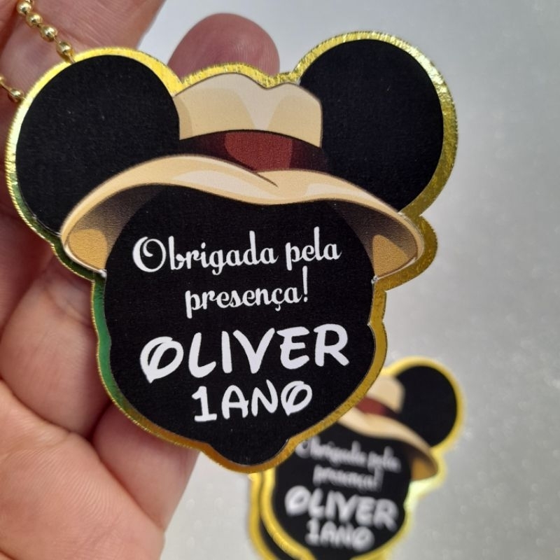 Tag Personalizada aplique cabeça do Mickey Safari/ efeito 3D/Festa Infantil/Lembrancinhas