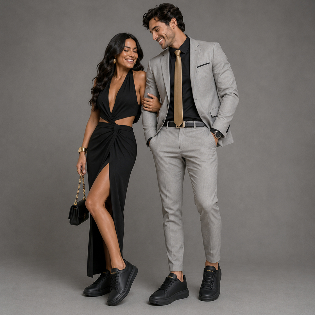 Tênis Masculino E Feminino Casual Branco Preto Couro Sintético Confortável Na Moda
