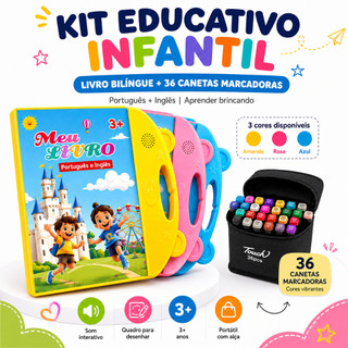 Livro Interativo com Som Infantil Bilíngue Português Inglês Multi Temas Toque Educativo A…
