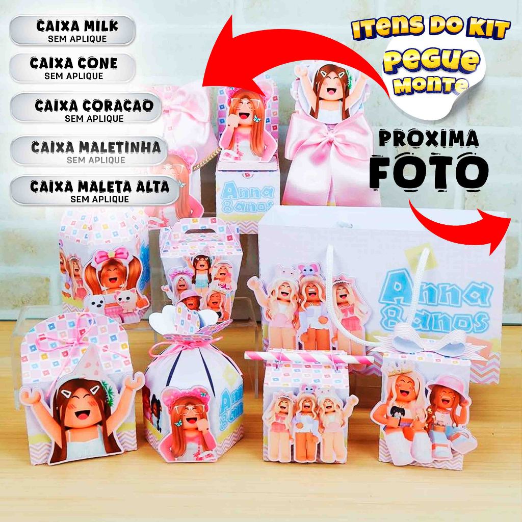 KIT Caixinha ROBLOX MENINA - Caixinhas para decoração e lembrancinha de aniversário - PEGUE E MONTE