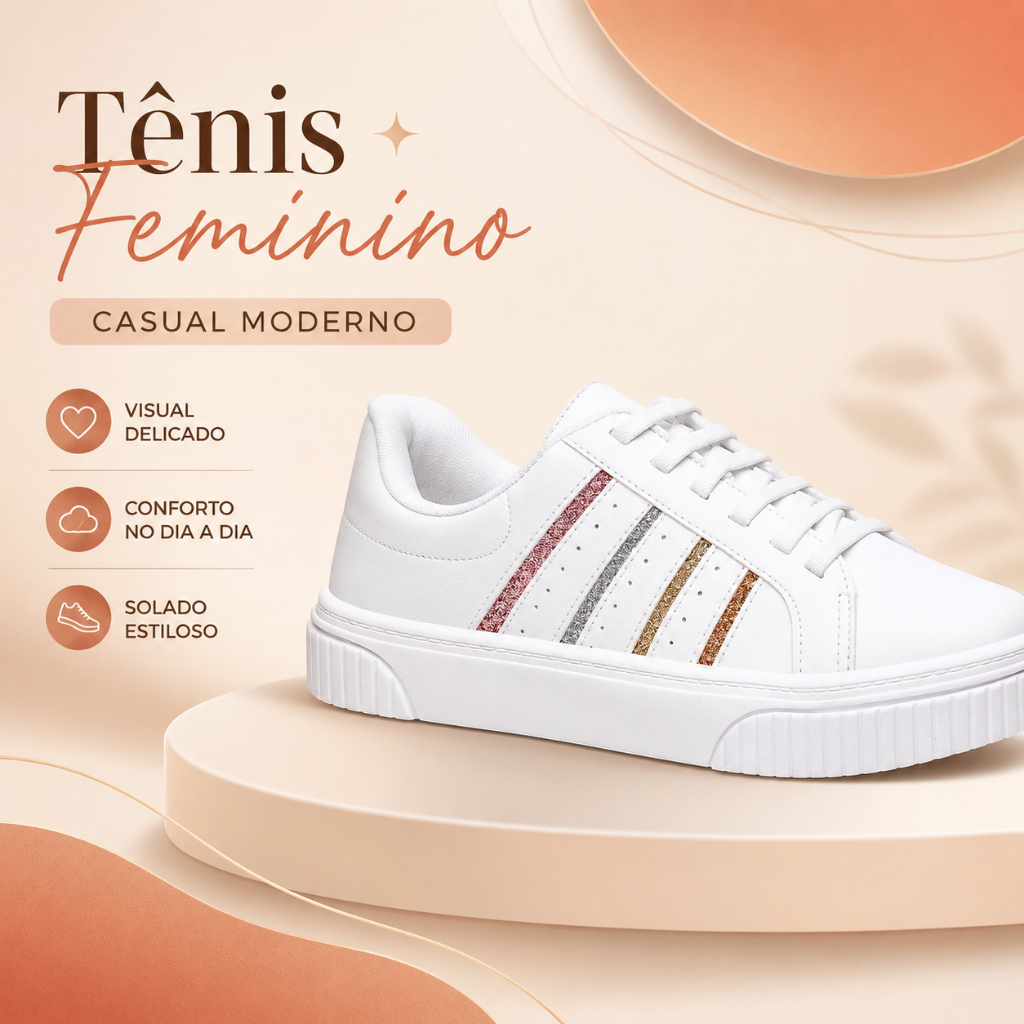 Tênis Godiva Feminino Estilo Urbano Slip On Branco Glitter