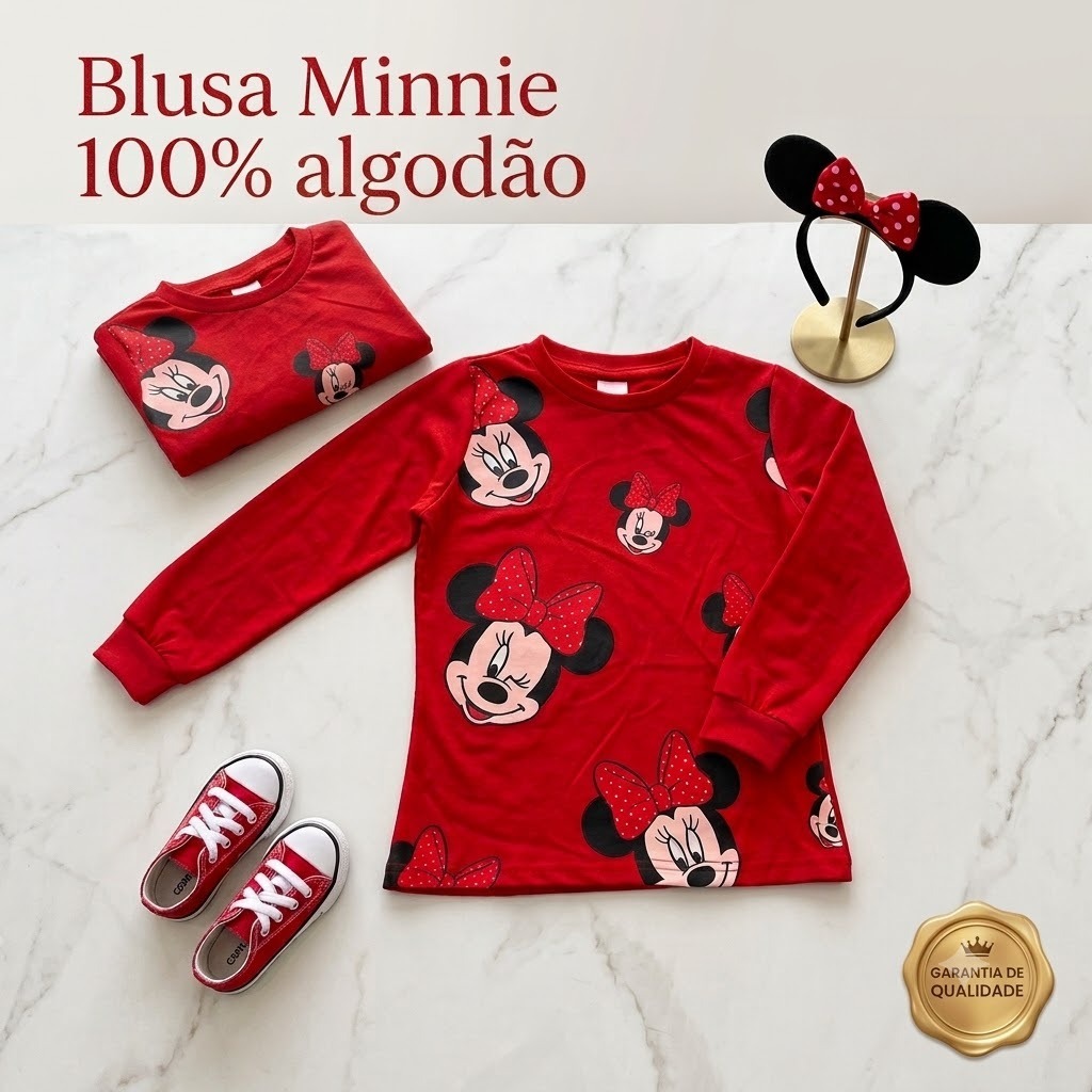 Blusa MINNIE Infantil Menina Algodão Camiseta manga longa personagem Moana Barbie Frozen Magali Bluey Skye Stitch