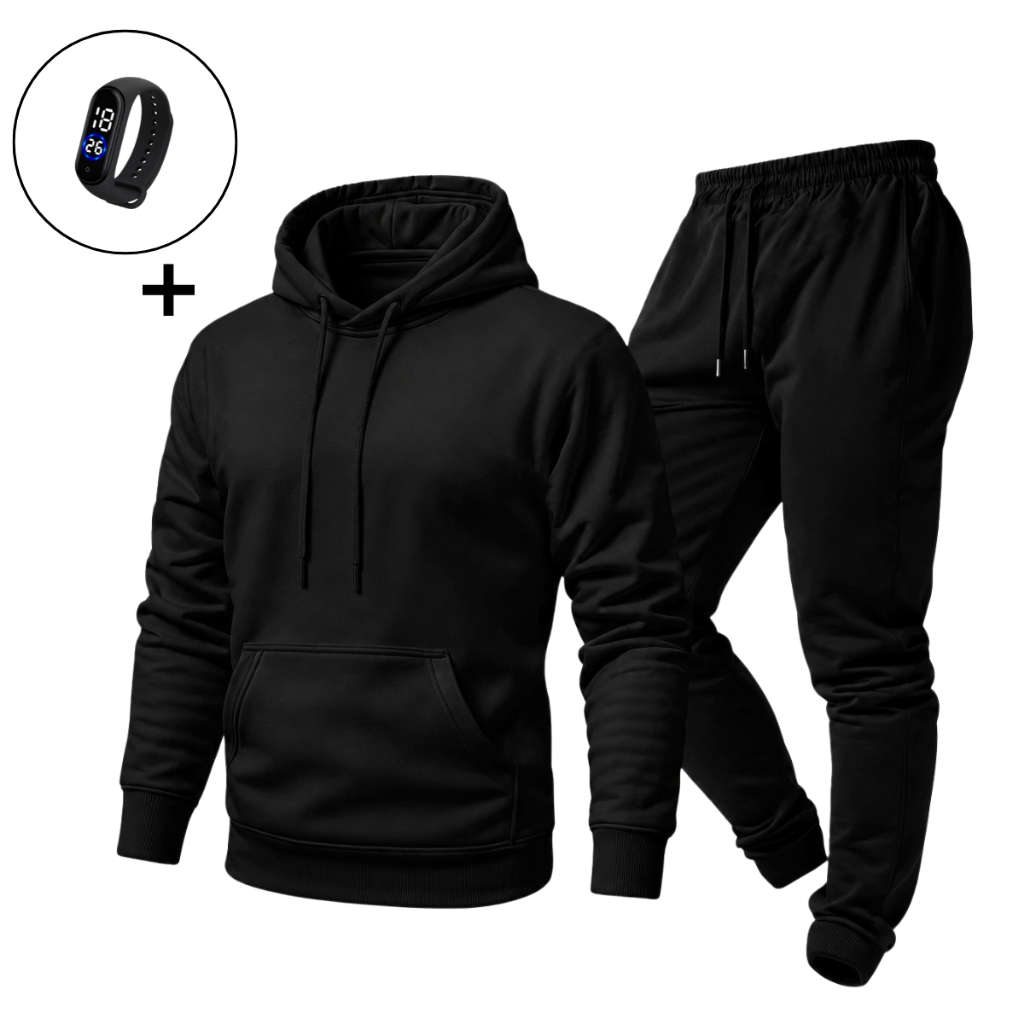 Conjunto Moletom e Calça Estiloso Unissex Estilo Geek Lançamento + Relógio Digit