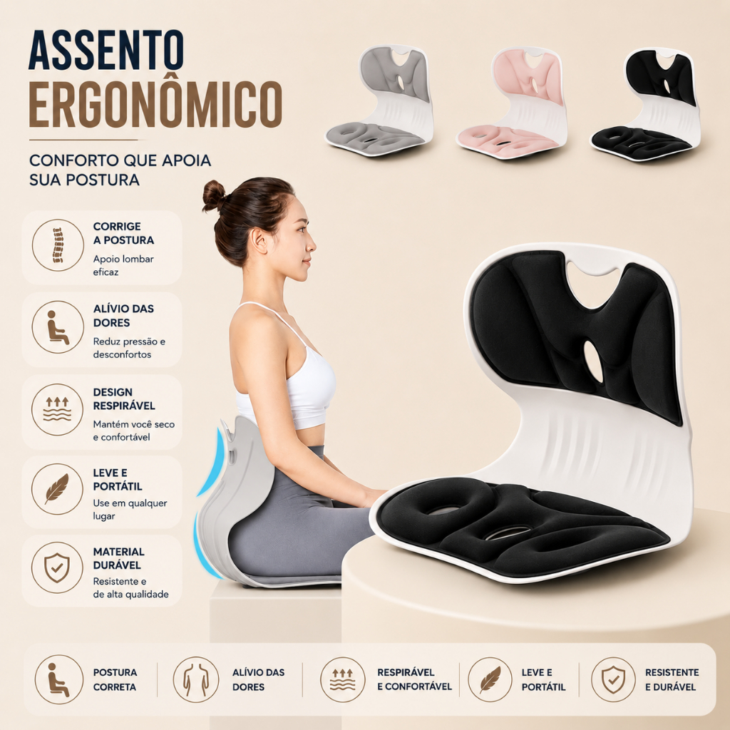 Almofada Ergonômica S – Suporte Lombar Corrige Postura Conforto ao Sentar Almofada de assento
