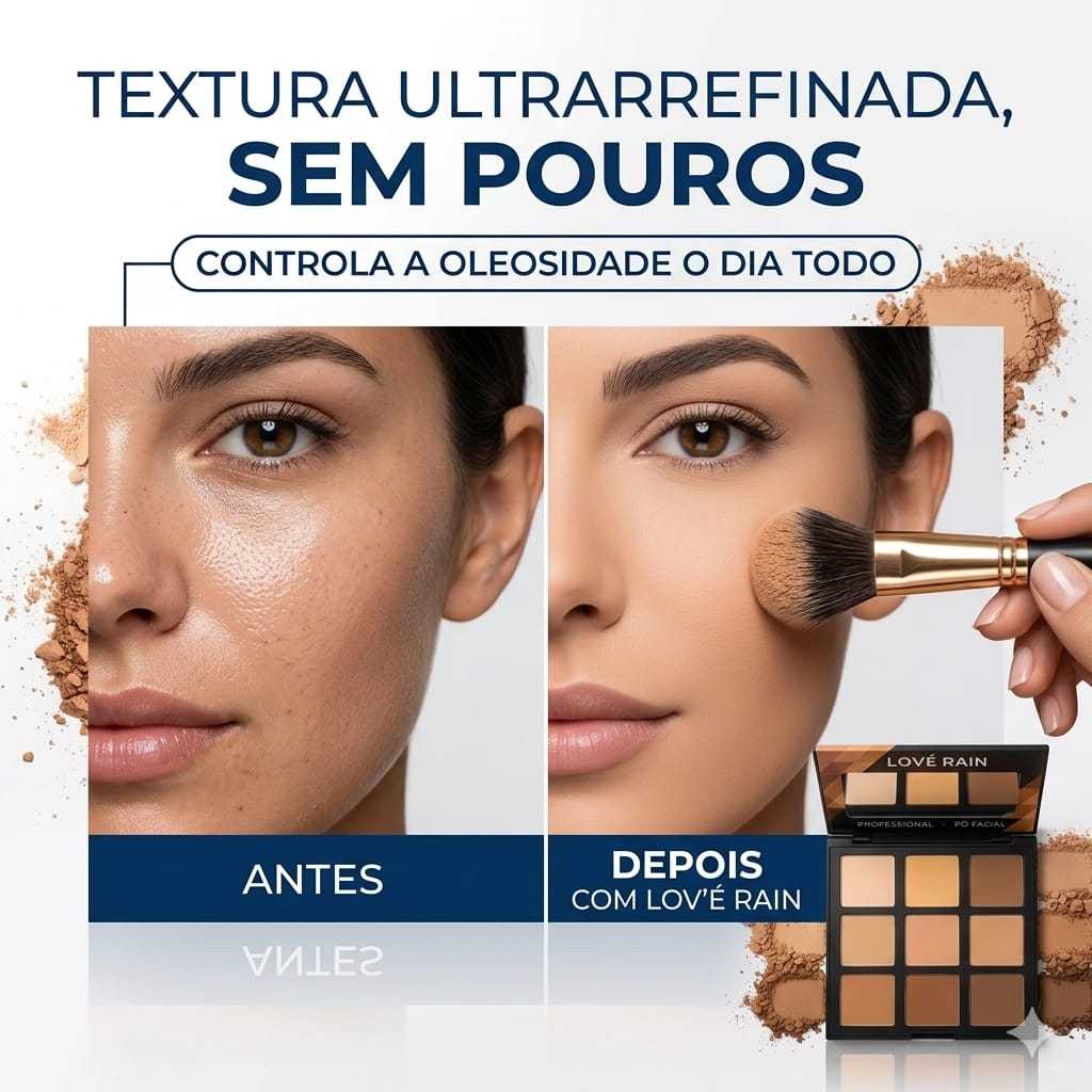 Detalhes do Pó Facial Matte Paleta Love Rain 9 Cores Textura Ultra Fina Acabamento Profissional Disfarce de Poros Maquiagem Completa