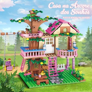 Conjunto de blocos de montar para casa na árvore rosa dos sonhos 504/959 peças Brinquedo Criativo Infantil