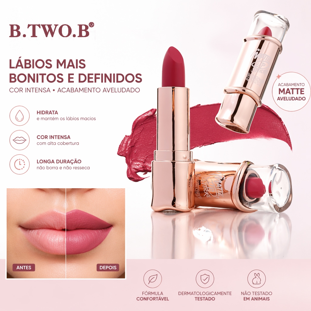 B.TWO.B Batom Metalizado Aveludado Cor Intensa que Não Borra nem Desbota ao Longo do Dia