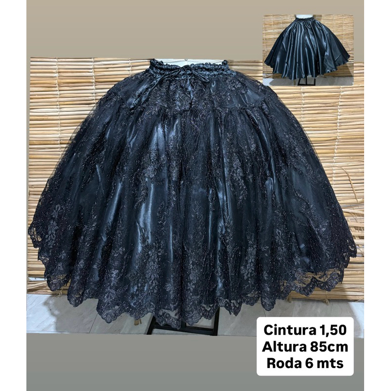 SAIA RENDA PRETA POMBOGIRA UMBANDA / CANDOMBLÉ / QUIMBANDA ( altura 85cm - roda 6 mts )