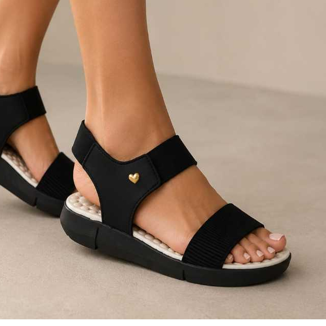 Sandália Ortopédico Antiderrapante com Elásticos Ajustável Preto, Marrom e Off-white