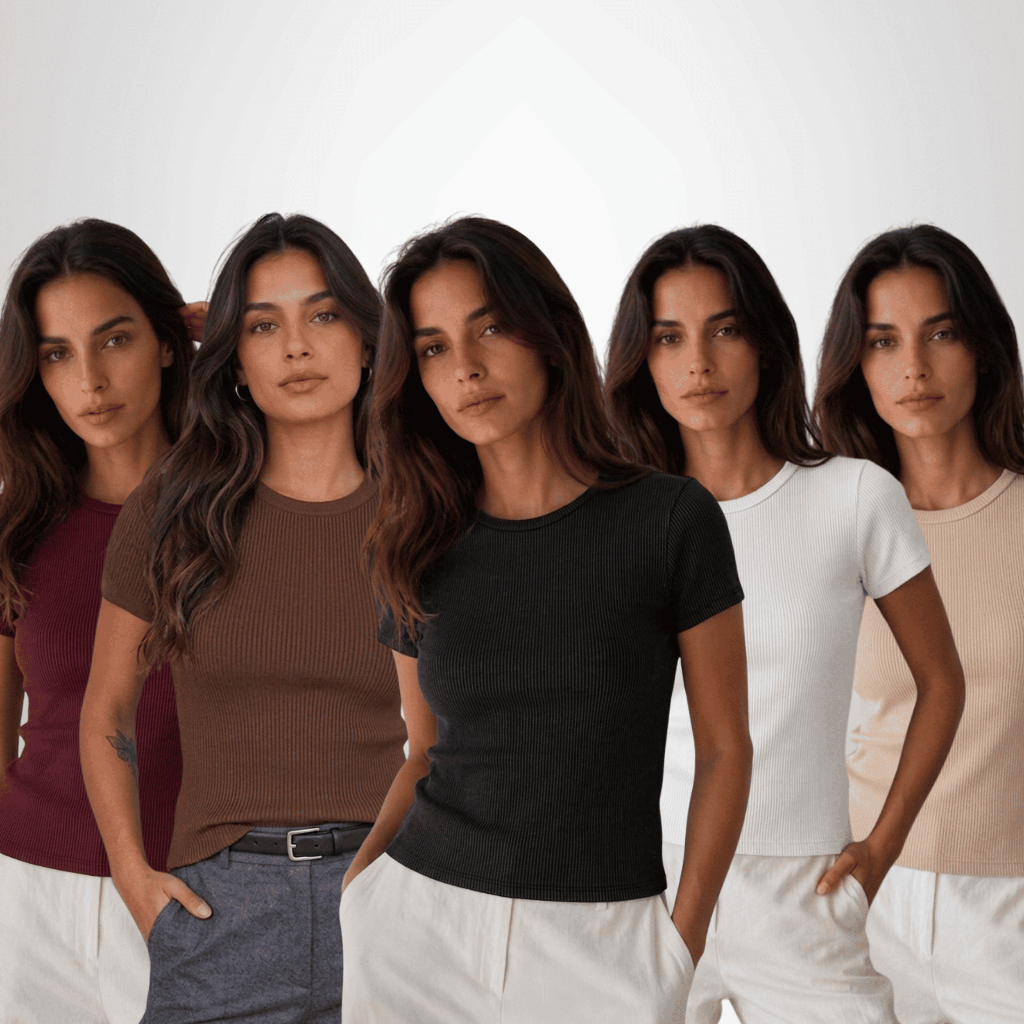Kit 4 e 5 Blusas Feminina Ribana Canelado Básica Casual Estilosa Tendência Verão
