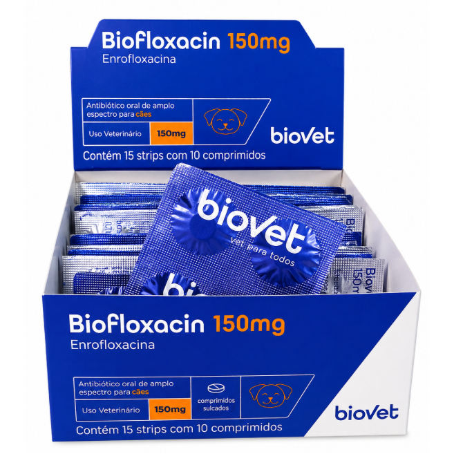 Enrofloxacina 150mg Biofloxacin Antibiótico Cães e Gatos Anti-infeccioso - Strip c/ 10 Comprimi.