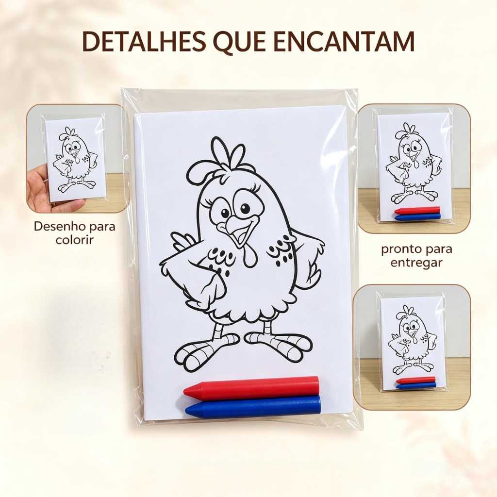 Kit Lembrancinhas de Colorir Personalizadas Galinha Pintadinha Tema à Escolha – Festa Infantil, Lembrancinha Aniversário