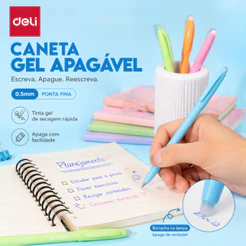 Kit 2 Canetas com Tampa Gel Apagável Deli Traço Preciso 0.5mm Escrita Suave