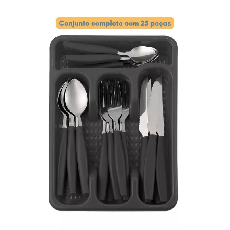 Kit 25 Peças Talheres em Aço Inox com Cabo de Plástico — foto 6