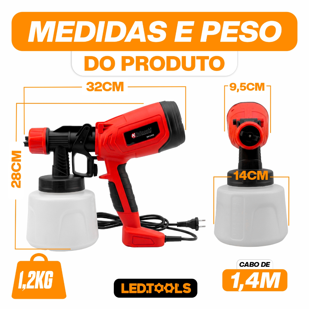 Pistola Elétrica Para Pintura Pulverizador de Tinta 1L 900w Nakasaki Profissional Bico de Metal 60Hz · foto 2