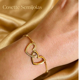 Pulseira Minimalista Coração Entrelaçado Vazado Delicada Folheada a ouro