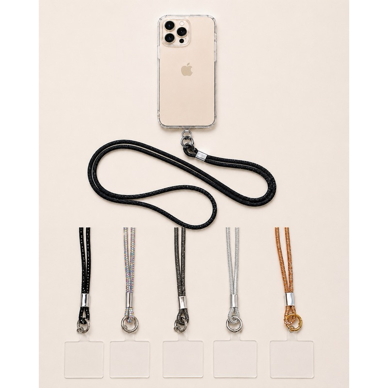 Cordão para Celular com Strass Universal Alça de Pescoço Brilhante - Corrente Acessório  Porta Celular Corpo