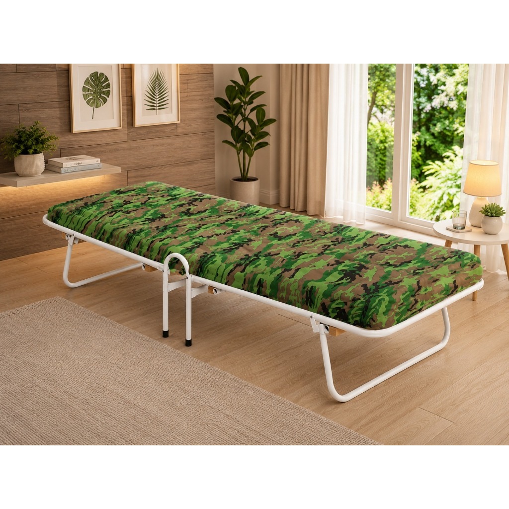 1 Cama Dobrável Solteiro Camping Com Colchonete Incluso Portátil