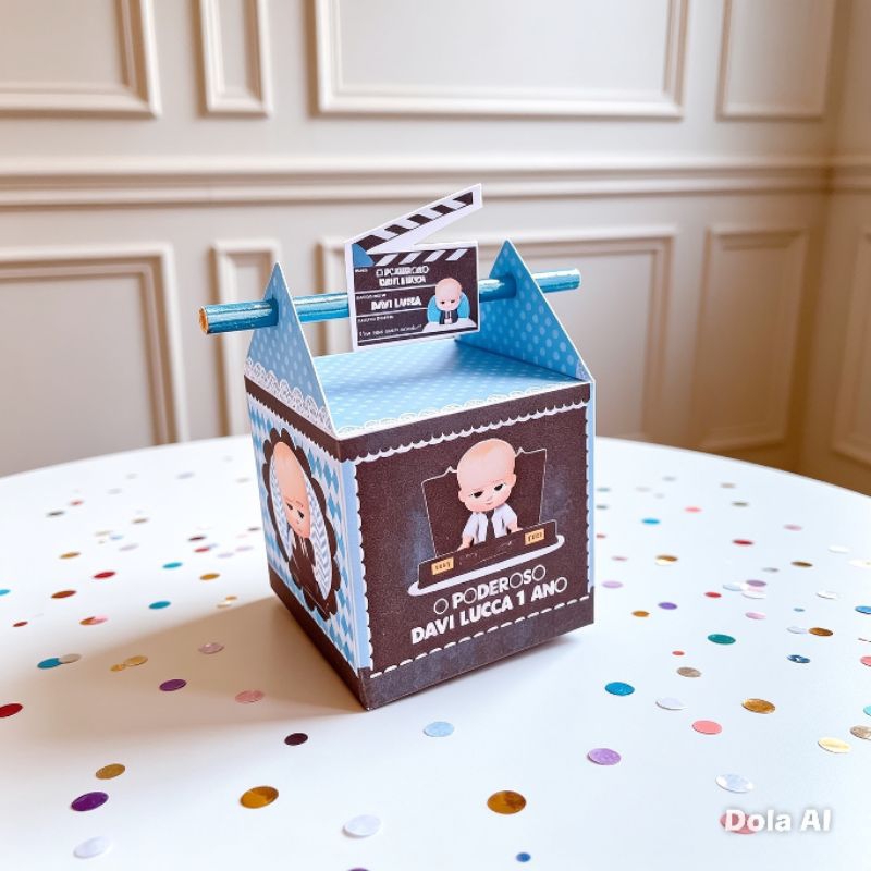 Kit 10 Caixinhas Canudo, Festa O Poderoso Chefinho Lembrancinhas Aniversário Personalizadas.