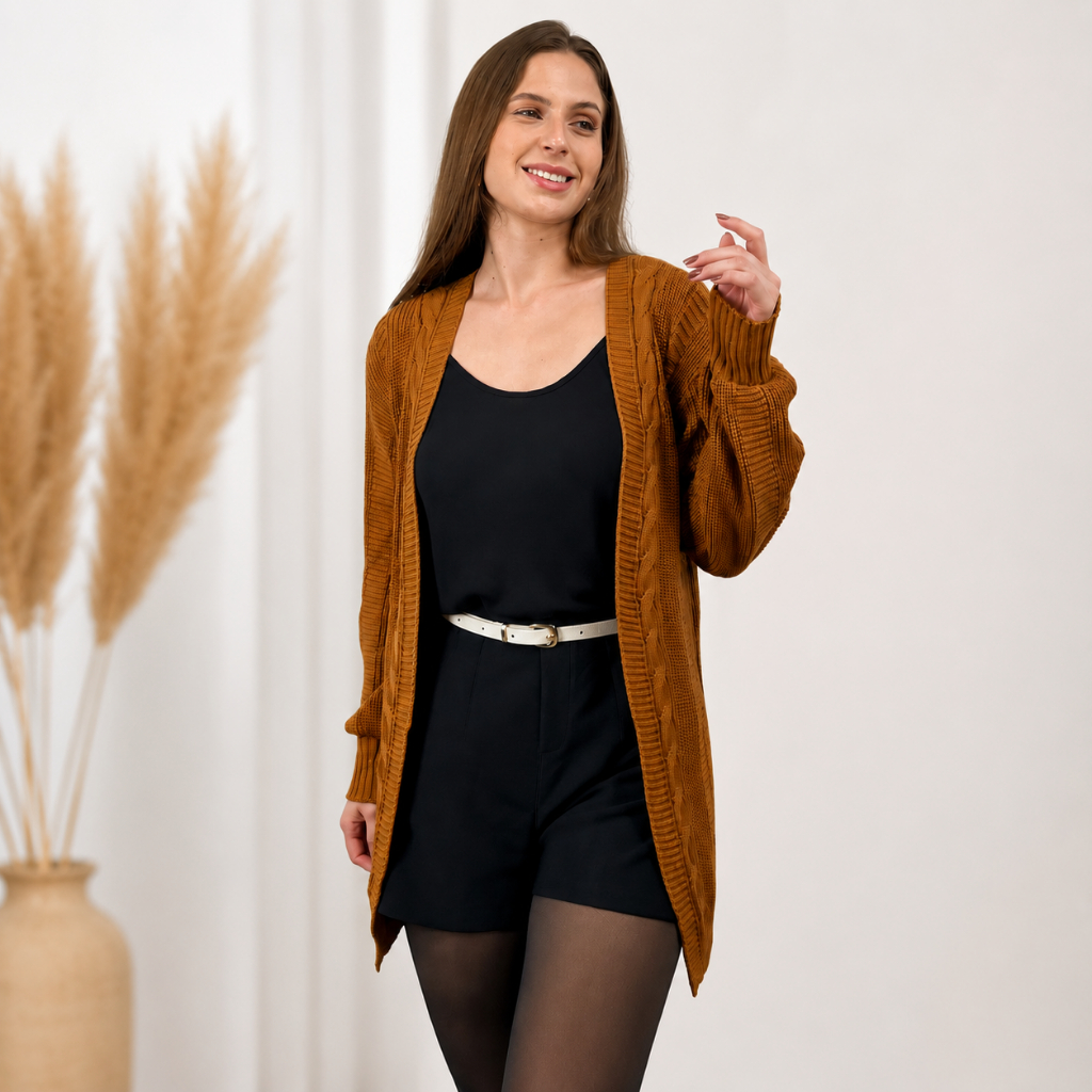 Cardigan Feminino de Frio Trico Kimono Inverno Trançado Agasalho Frio