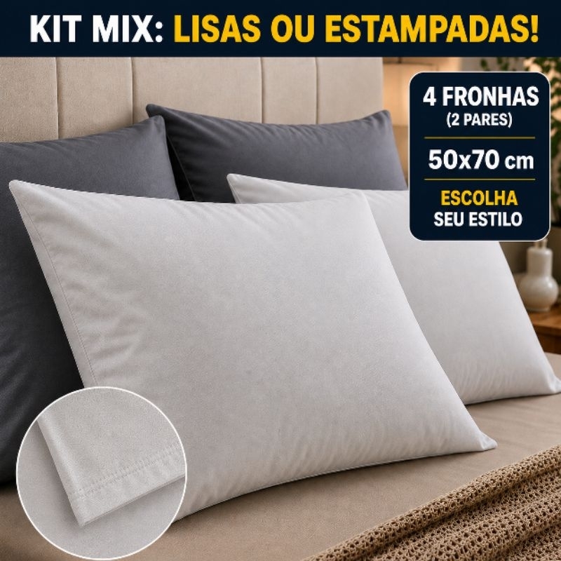 Kit 4 Fronhas Travesseiro 50x70 Micropercal 400 Fios Toque Macio 2 Pares Envelope Liso Bainha Hotel Premium Envio Rapido