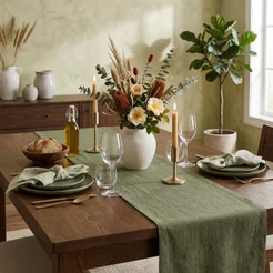 Trilho De Mesa Linho Verde Musgo Retangular Decoração Cozinha Jantar