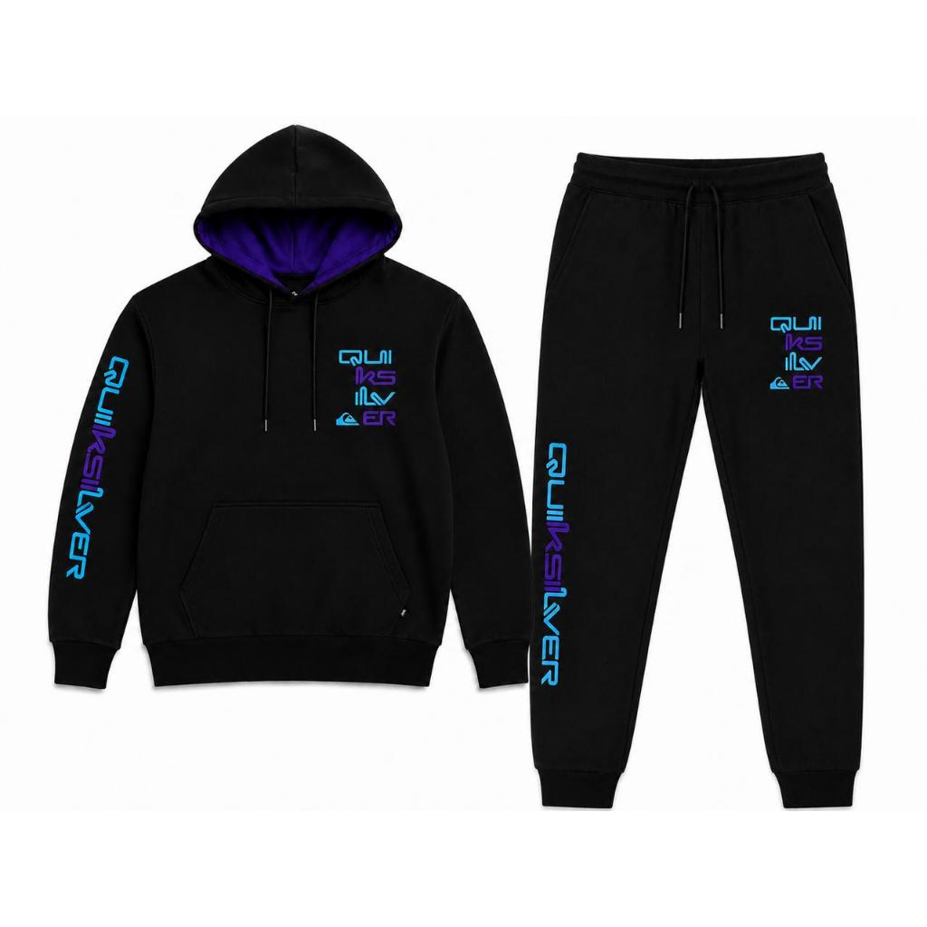 Conjunto Moletom Canguru Quiksilver Roxo e Azul Skate Surf Surfing Rua Streetwear Algodão